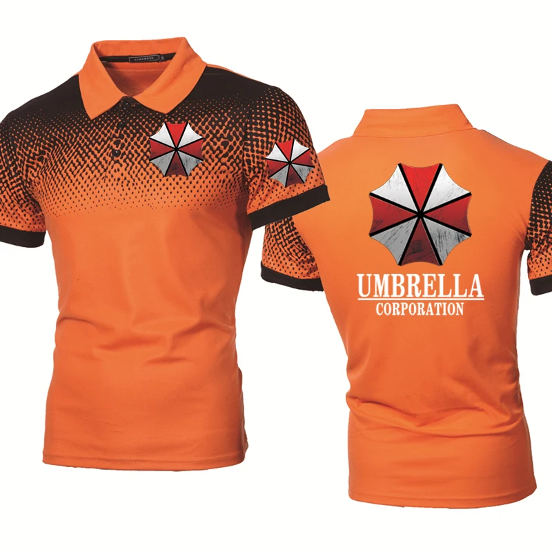 Summer Men\'s Polo shirt Umbrella Corporation Print High Quality Short Sleeves Man Harajuku Classic Tops Racing Motorcycle Racer