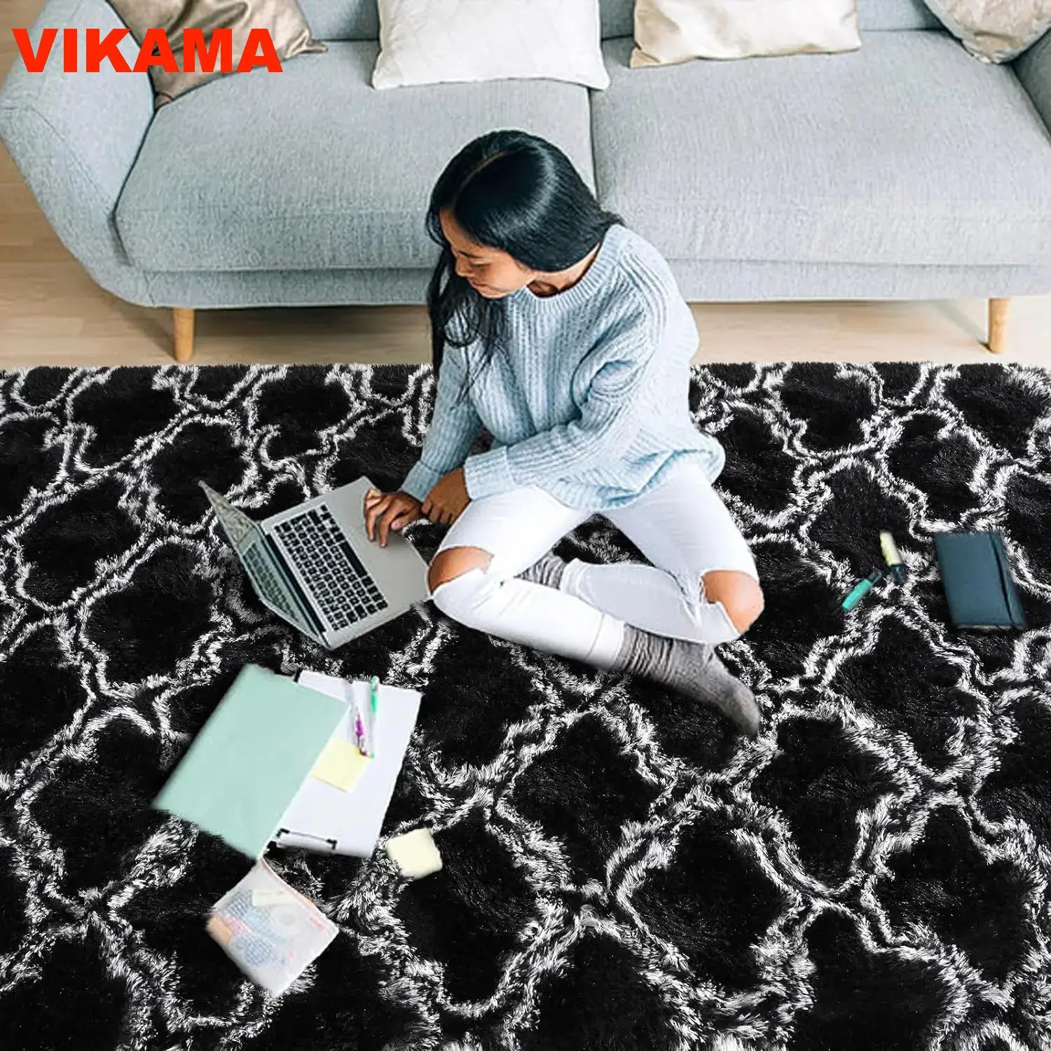 VIKAMA Geometric Plush Carpet Large Area Living Room Decoration Coffee Table Bed Mat Ultra Soft Carpet For Children's Bedroom