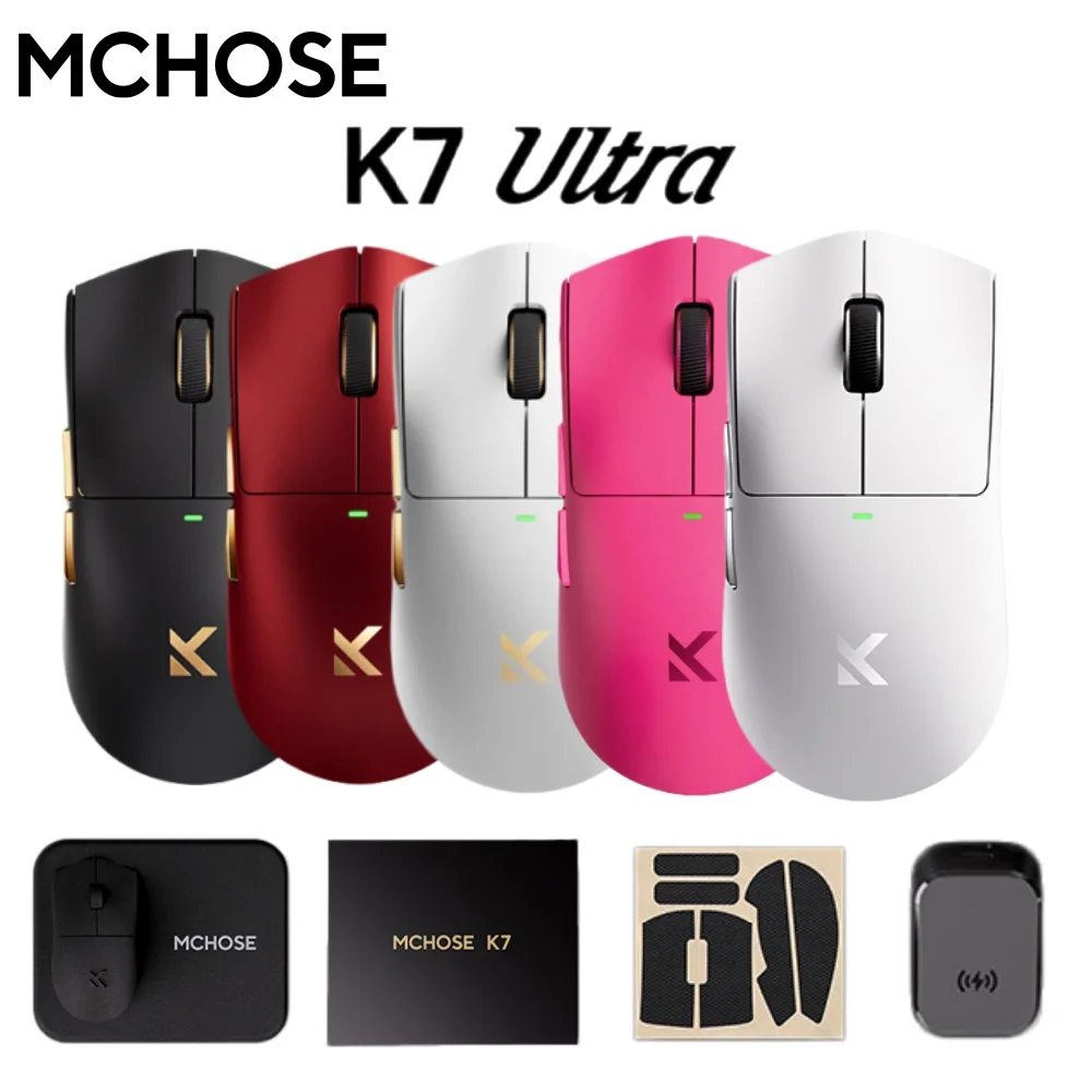 MCHOSE K7 Ultra Wireless PAW3950 Gaming Mouse Dual 8K Polling Rate Magnetic Wireless Charging Stand Office Mouse Lightweight 59g