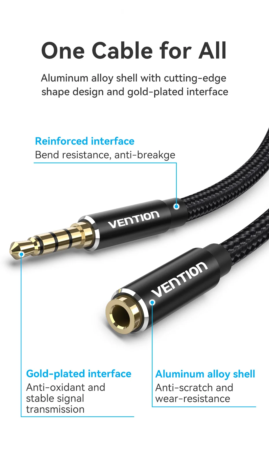 Vention 3,5 mm Stecker auf Buchse Verlängerungskabel Jack 3,5 Aux-Kabel für Auto Laptop Mini PC TV Stereo Audio Kopfhörer Lautsprecherkabel – Detail 4