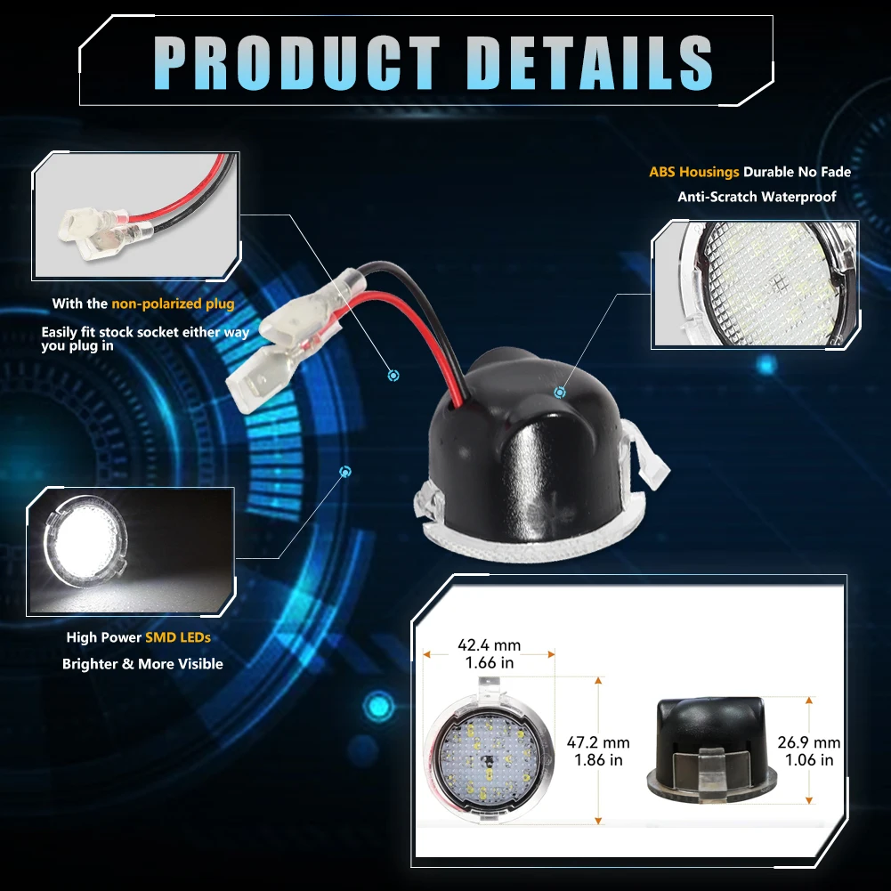 2pcs LED Side Under Mirror Puddle Light For Ford Focus C-Max Kuga Mondeo Fusion Ranger Expedition F-150 Edge S-Max