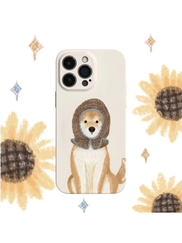 Sunflower Dog Hard Shell Phone Case for IPhone 15 14 11 12 13 Pro Max 13 MINI Korean Cute Vintage Phone Case for IPhone XR X MAX