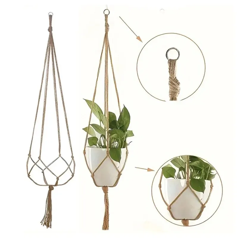 2pcs 90cm Gardening Greenery Woven Hanging Rack Flower Pot Net Pocket Hemp Rope Indoor And Outdoor Hanging Basket