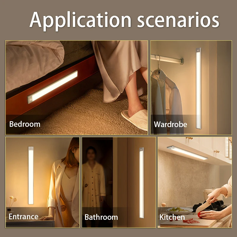 LED محس حركة مصباح USB نوع-C ضوء الليل القابلة لإعادة الشحن لخزانة المطبخ خزانة خزانة أضواء داخلية 3 ألوان الإضاءة #5