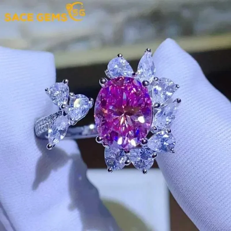 

GRA Certified 3ct Pink Moissanite Ring S925 Sterling Sliver Plated 18k White Gold Wedding Engagement Jewelry Rings for Woman