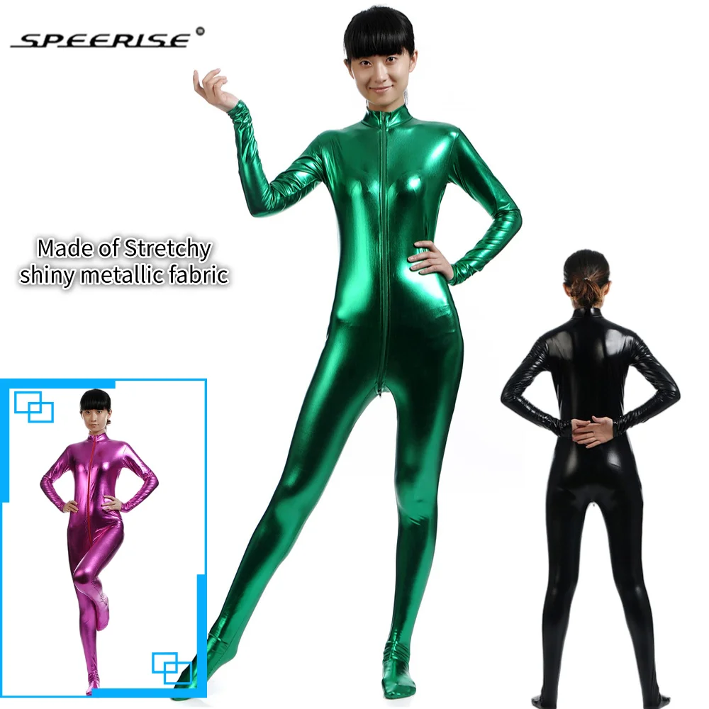 

Speerise Women's Metallic Full Body Unitard Tights Zipper Shiny Jumpsuit Performance Clubwear Halloween Costumes Fancy Dress