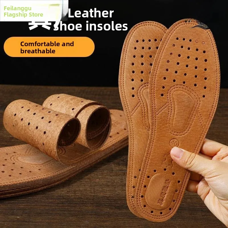 Thickened Cowhide Shoe Insoles Unisex Soft Bottom Breathable Sweat Absorbent Shockproof Universal Fit for Most Shoes