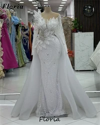 2 In 1 Prom Dress 2025 Customized White Beaded Evening Dresses Vestidos De Noche Crystals Long Wedding Party Dress Engagement