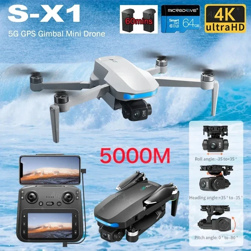 S-X1 Mini Drone 8K Professional 3-Axis Gimbal GPS Dron 4K HD EIS Cameras Aerial 5G Brushless FPV RC Quadcopter 5KM with Screen