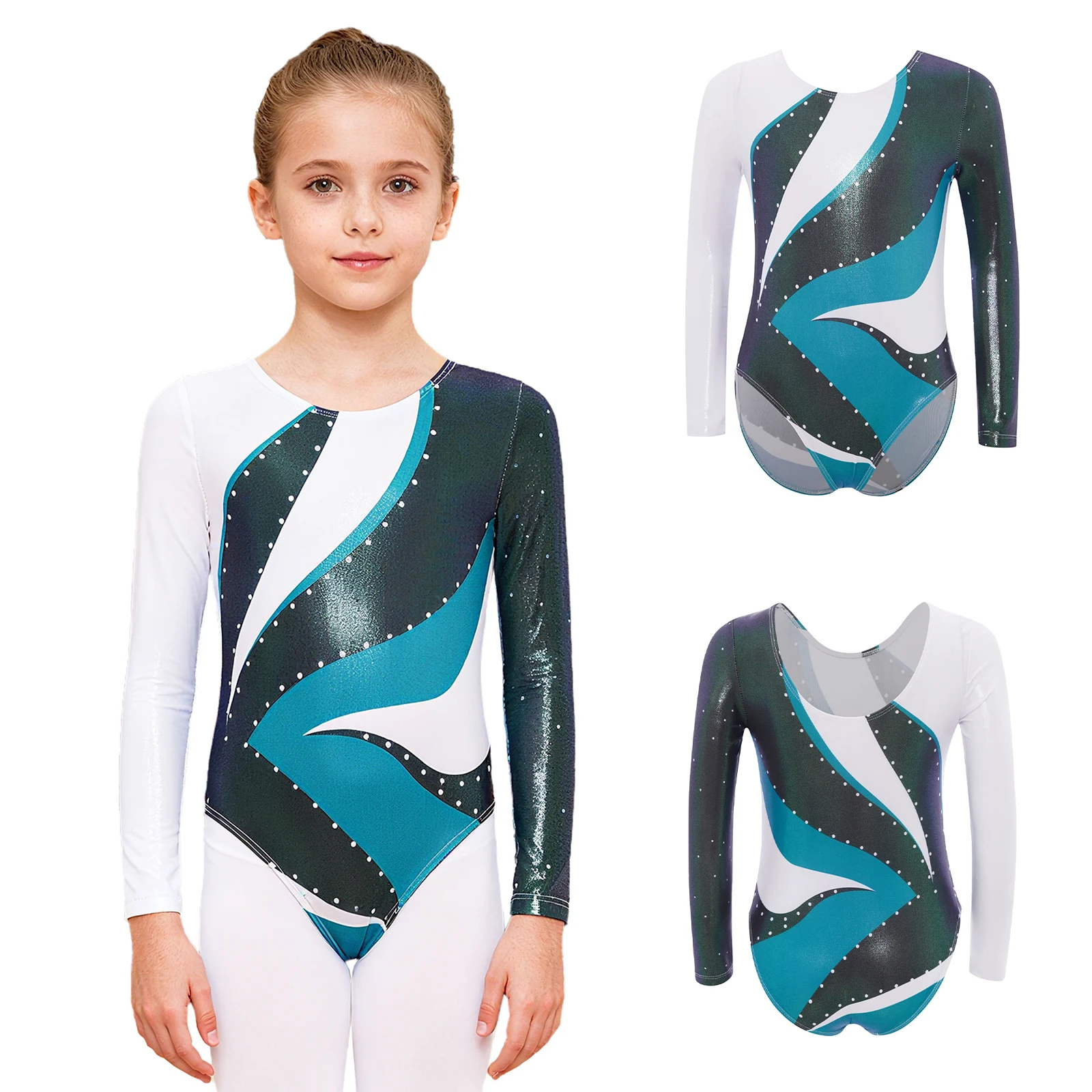 Dziewczęcy strój gimnastyczny do tańca, kombinezon z długim rękawem do baletu, jogi, kostium do tańca, trykot do baletu lirycznego, strój do tańca na łyżwach.