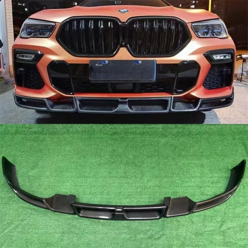 

Для BMW X6 G06 2019-2023 Передний бампер из настоящего углеродного волокна, нижняя губа под спойлер, сплиттер, автомобильные аксессуары, комплект кузова