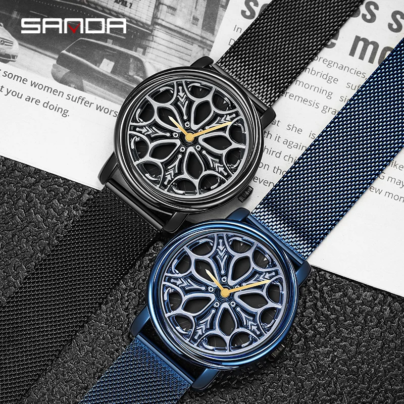 SANDA P1105 2023 New fashion 3D Creative Men Rim Hub Car Watch Wheel Design Men\'s Watches Sport Waterproof Relogio Masculino