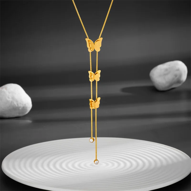 

Ожерелье с кисточками из титановой стали и бабочками, позолоченные цепочки 18 карат, водонепроницаемые неаллергенные украшения для женщин, девушек, друзей