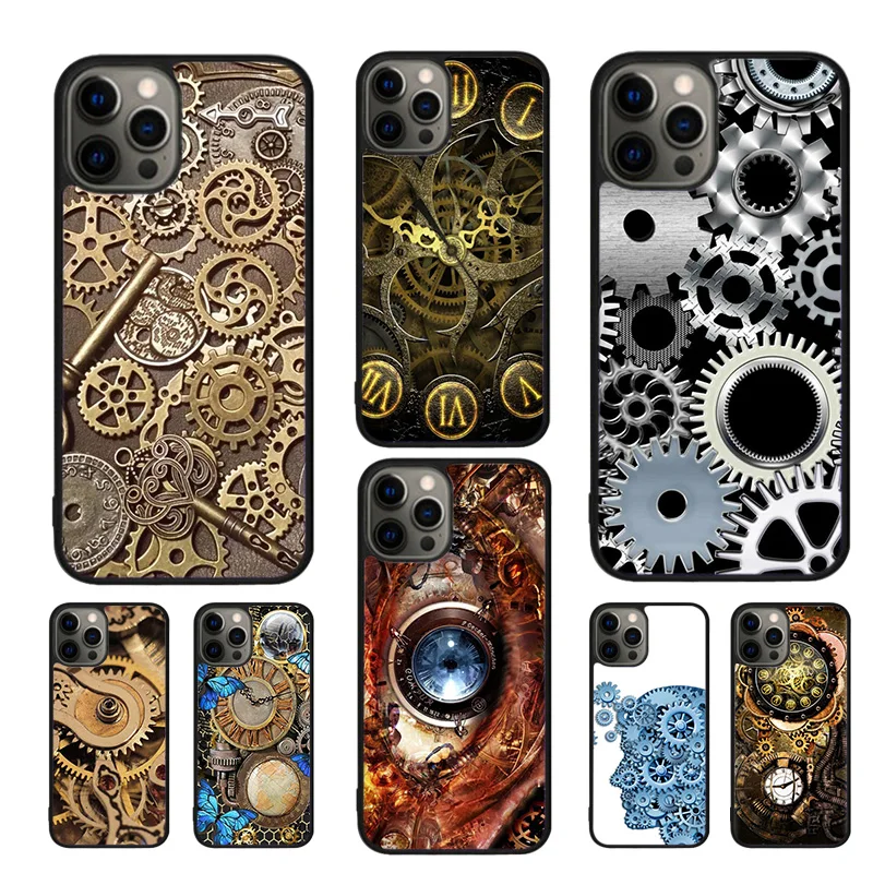 Steampunk Gear Mechanical Phone Case For for iPhone 16 15 14 11 12 13 Pro  XR XS MAX Plus coque Cover Shell