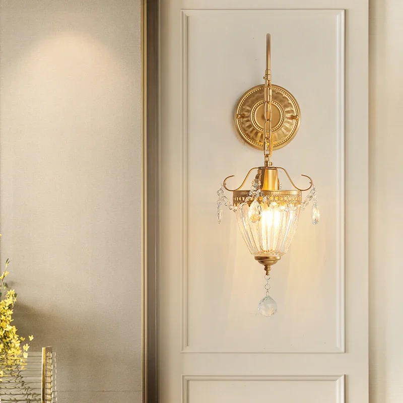 TechHPAmerican Creative Living Room Dining Table Wall Lamp Indoor Bedroom Study Aisle Crystal Glass