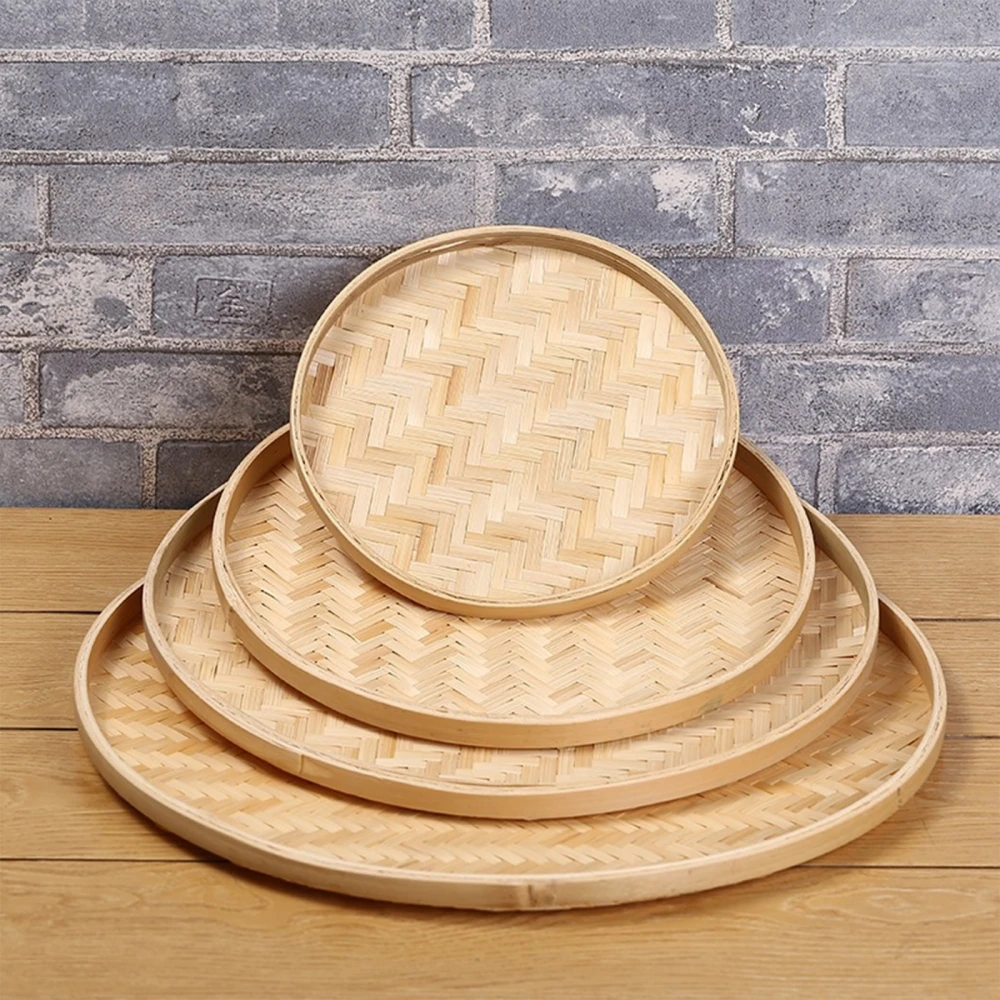 13/18/22/30/36cm Handmade Weaving Bamboo Sieve Raft Round Storage Trays Basket DIY Home Decor Fruit Bread Basket Kitchen Storage