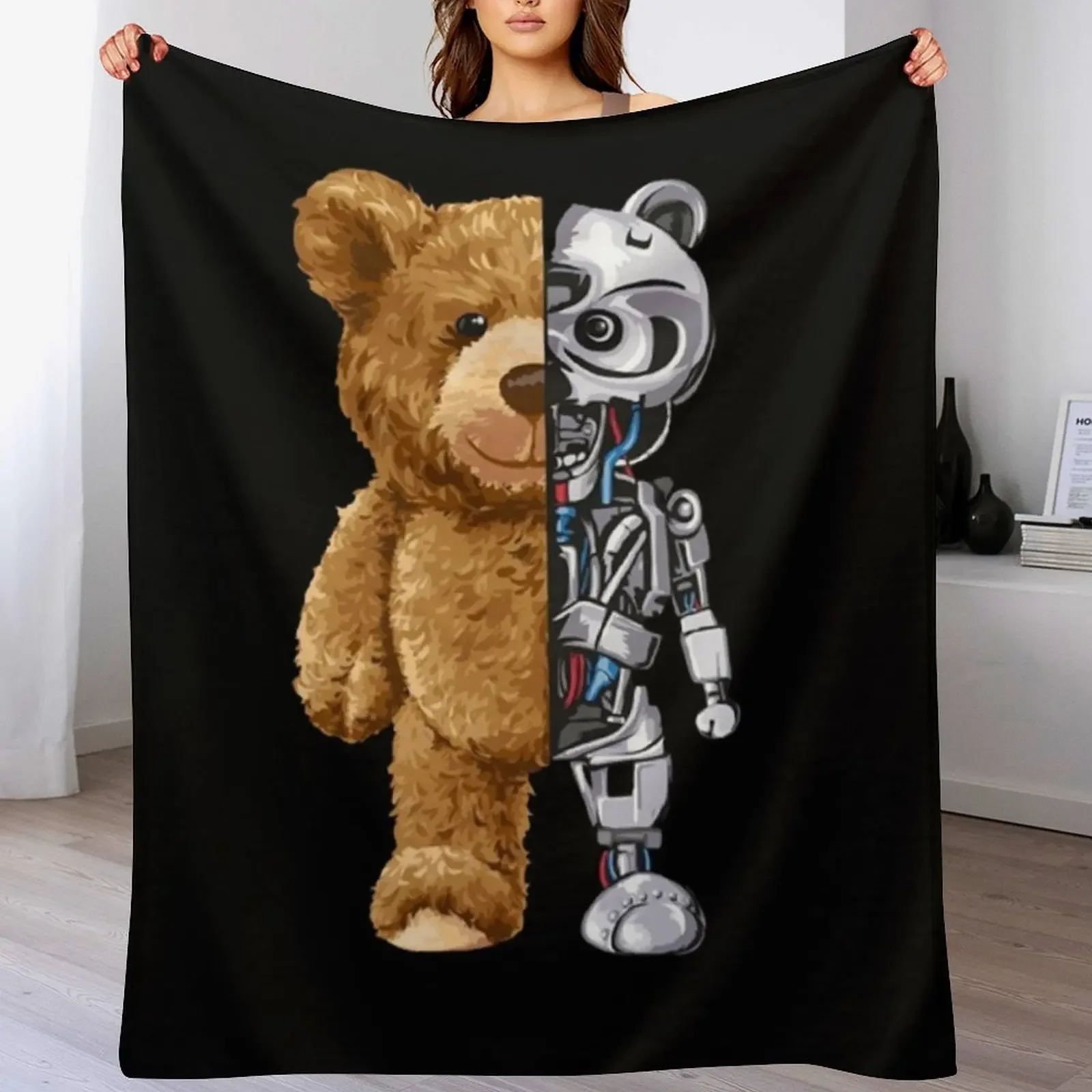 Bear toy half robot Throw Blanket Flannels Extra Large Throw Cute Luxury Thicken Blankets