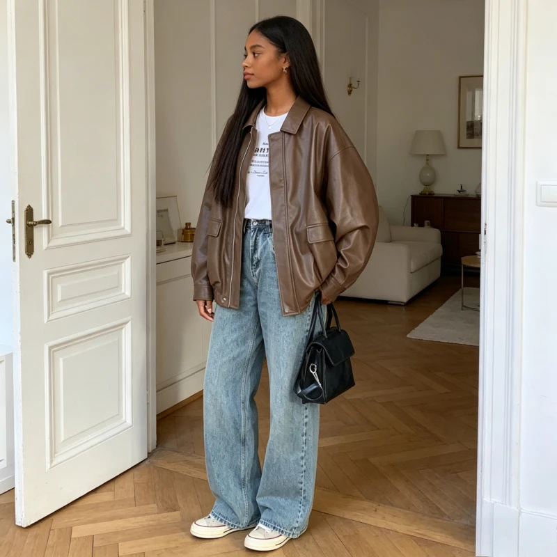 Leather Jacket Women Pu Coats Outerwear Turn Down Collar Pockets Zipper Moto Biker Overcoat Autumn Spring 2026 Streetwear