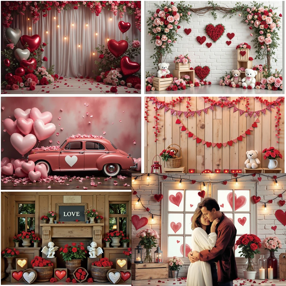 

MOON.QG Bohemian Love Valentine's Day Photography Background Dreamcatcher Wooden Shelving Garlands Backdrop Couple Accessories