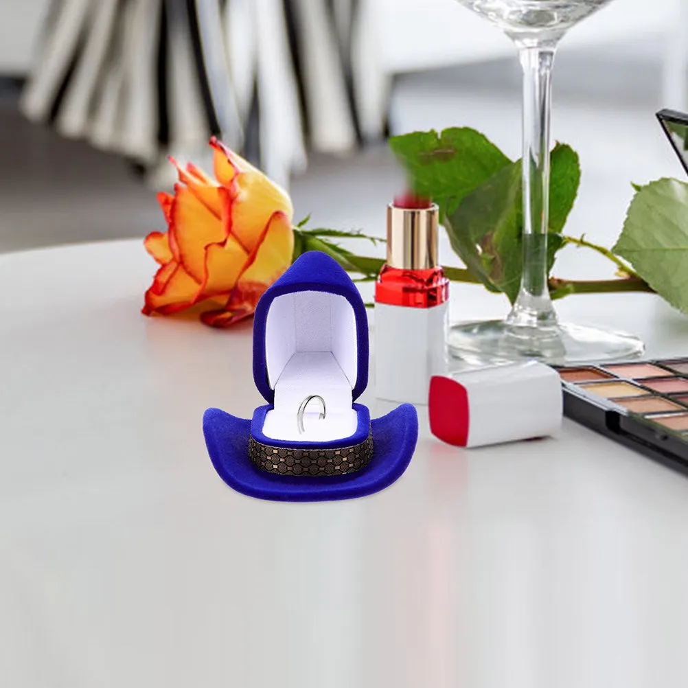 

2Pcs Cowboy Hat Jewelry Boxes Unique Western Style Ring Display Holder Decorative Storage Case for Rings Earrings Necklaces