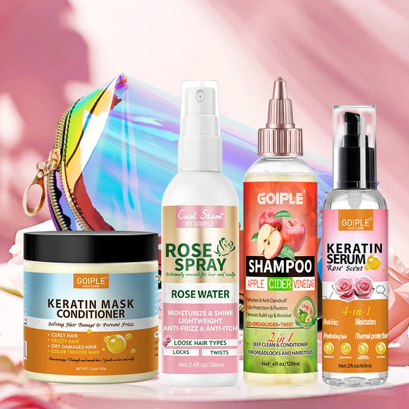 

Кератиновый набор для ухода за волосами, увлажняющий питательный спрей для сухих и вьющихся волос, очищающий шампунь с уксусом яблока и кератиновой сывороткой