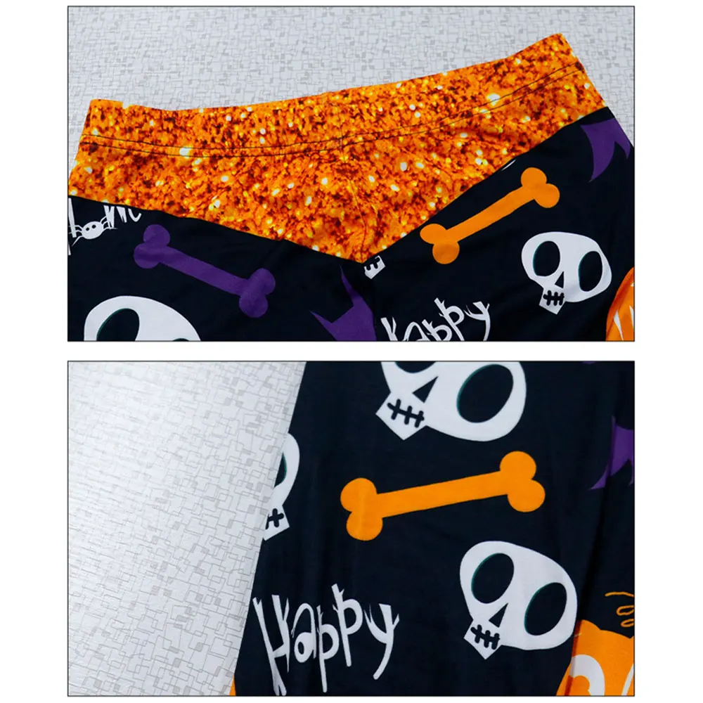 Women'S Casual Pants Leggings Halloween Style Funny Skull Stripes Pumpkin Head Print Color Matching Pants Sports Festival