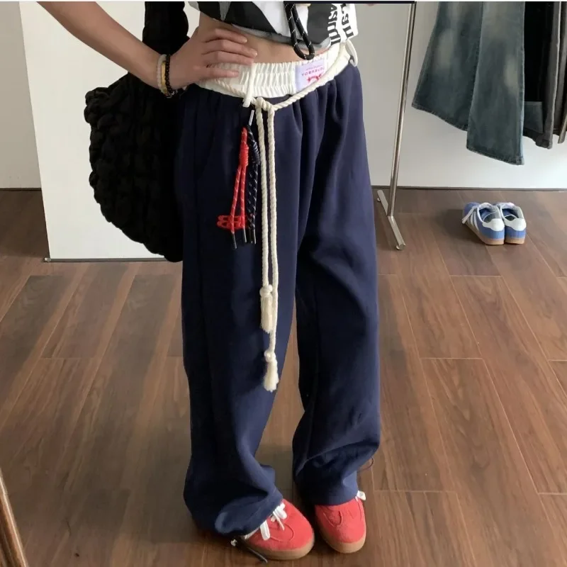 Deeptown vintage baggy sweatpants mulher y2k américa esportes hip hop joggers calças outono casual moda coreana calças soltas