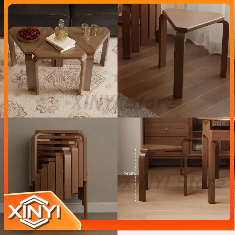 Wooden Stackable Stool for Home Office Dining Room Living Room Bedroom 6 in 1 Triangle Seat Foldable Footrest Space Saving