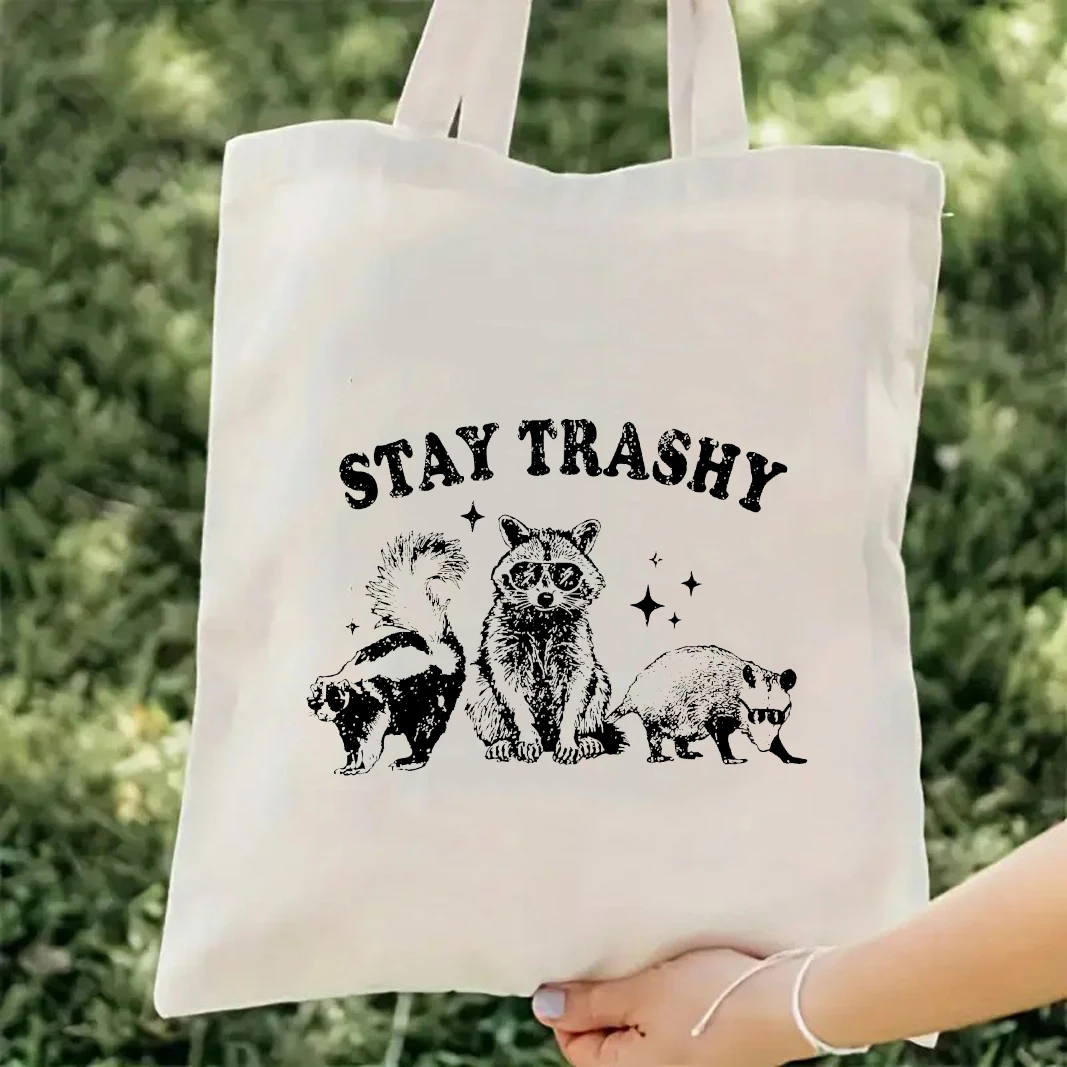 Bolso grande de lona con estampado divertido Stay Trashy Raccoons bolso de hombro para mujeres y hombresbolso de compra