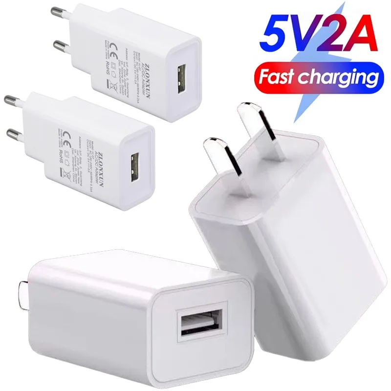 5V 2A Charger Wall USB Phone Chargers Universal Travel Fast Charging Power Adapter for Samsung Note20 IPhone Xiaomi EU/US Plug