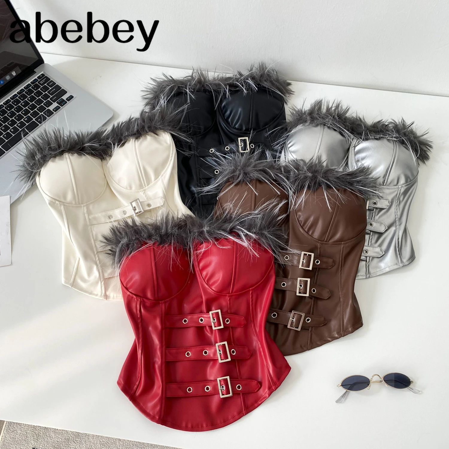 

Модный лоскутный меховой кожаный топ из искусственной кожи, женский эластичный тонкий топ без рукавов с открытой спиной, сексуальный топ без бретелек в американском стиле ретро