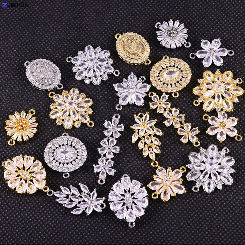 Luxury Crystal Cubic Zirconia Flower Connectors Charms For Fashion Jewelry Findings DIY Handmade Bracelets Supplies Accessories