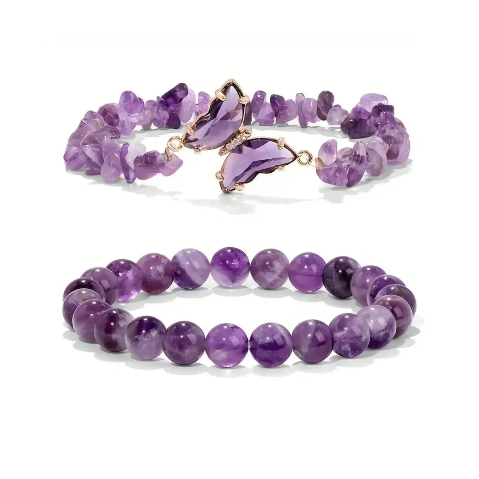 Rundes Perlenarmband mit Naturstein-Schmetterlingsanhänger für Damen, Schmuckgeschenk – Detail 3