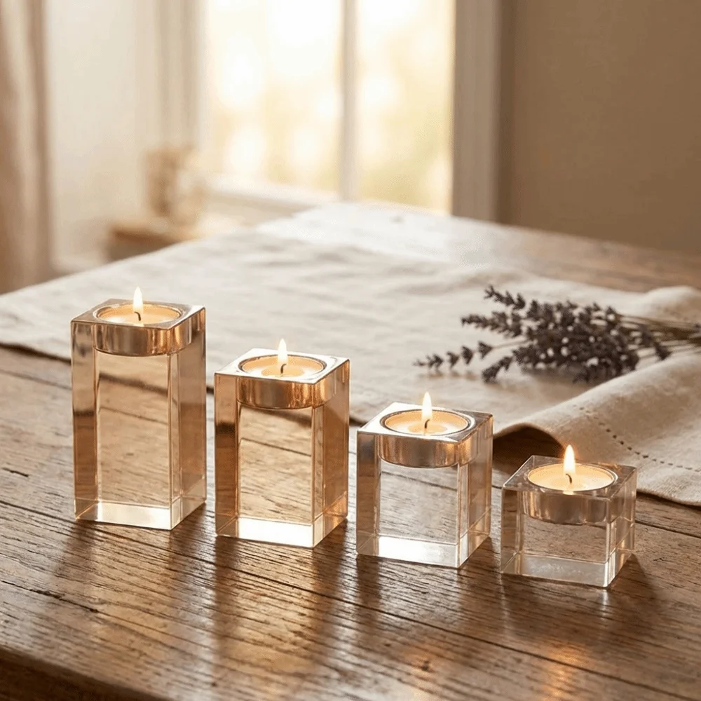 Romantic Candle Holders Sparkling Resin Desktop Candlestick Cubic Prism 4/6/8/10 CM Tea Lights Holder Tabletop Decoration