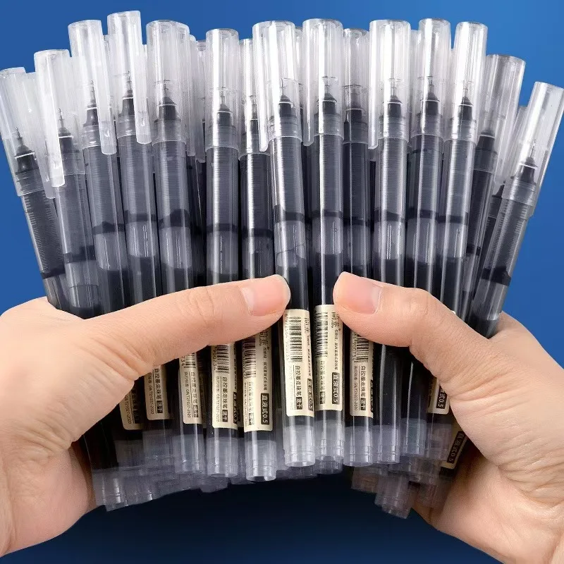 

12Pcs Straight Liquid Gel Pen Quick-drying, Large-capacity 0.5mm Black Blue Ink for Writing School Office Stationery Supplies