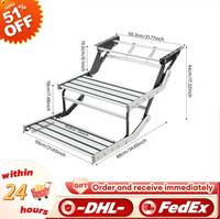 RV Dual Step Tread,2-layer Anti-slip Aluminum Alloy Manual Entry Step 440.92lbs Capacity for Camping Caravan Motorhome Steps