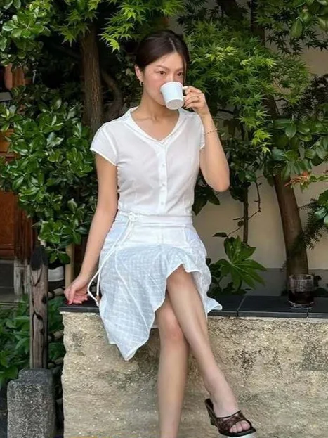 

Ele White Slim Fit ort Sve V-Ne irt для женщин, дышащий хлопок, удобный, приятный для кожи, тонкий, осенний, новое поступление