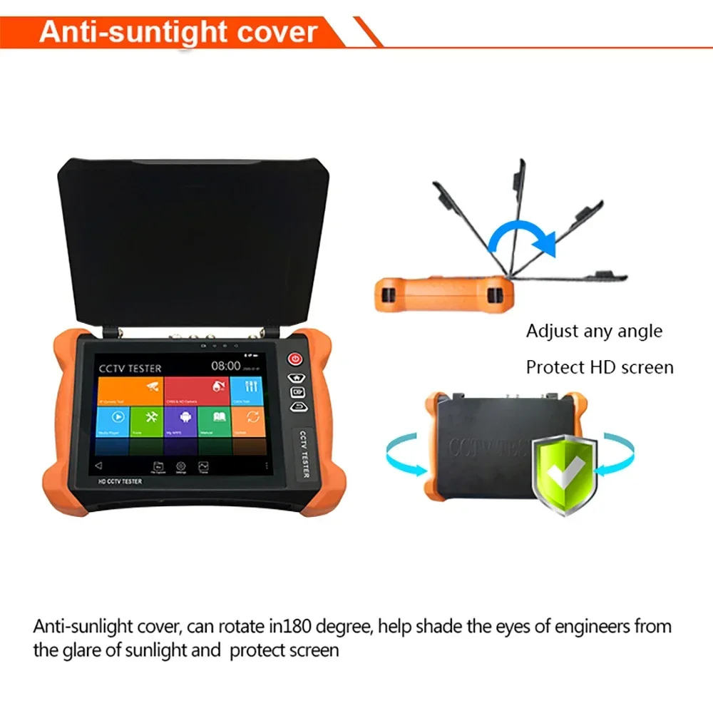 جهاز اختبار CCTV صناعي 8 بوصة، قوة تشخيصية الكل في واحد لأنظمة IP/Coax/التناظرية، سرعة شبكة كاميرات TVI/CVI/AHD