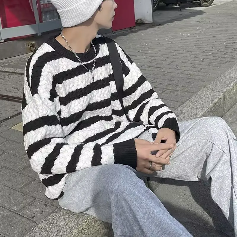 Loose Men's Knitwear Sweater Autumn Winter Korean Sle Large Size Couple Hong Kong Sle Casual Outerwear Long Sve Baseba...