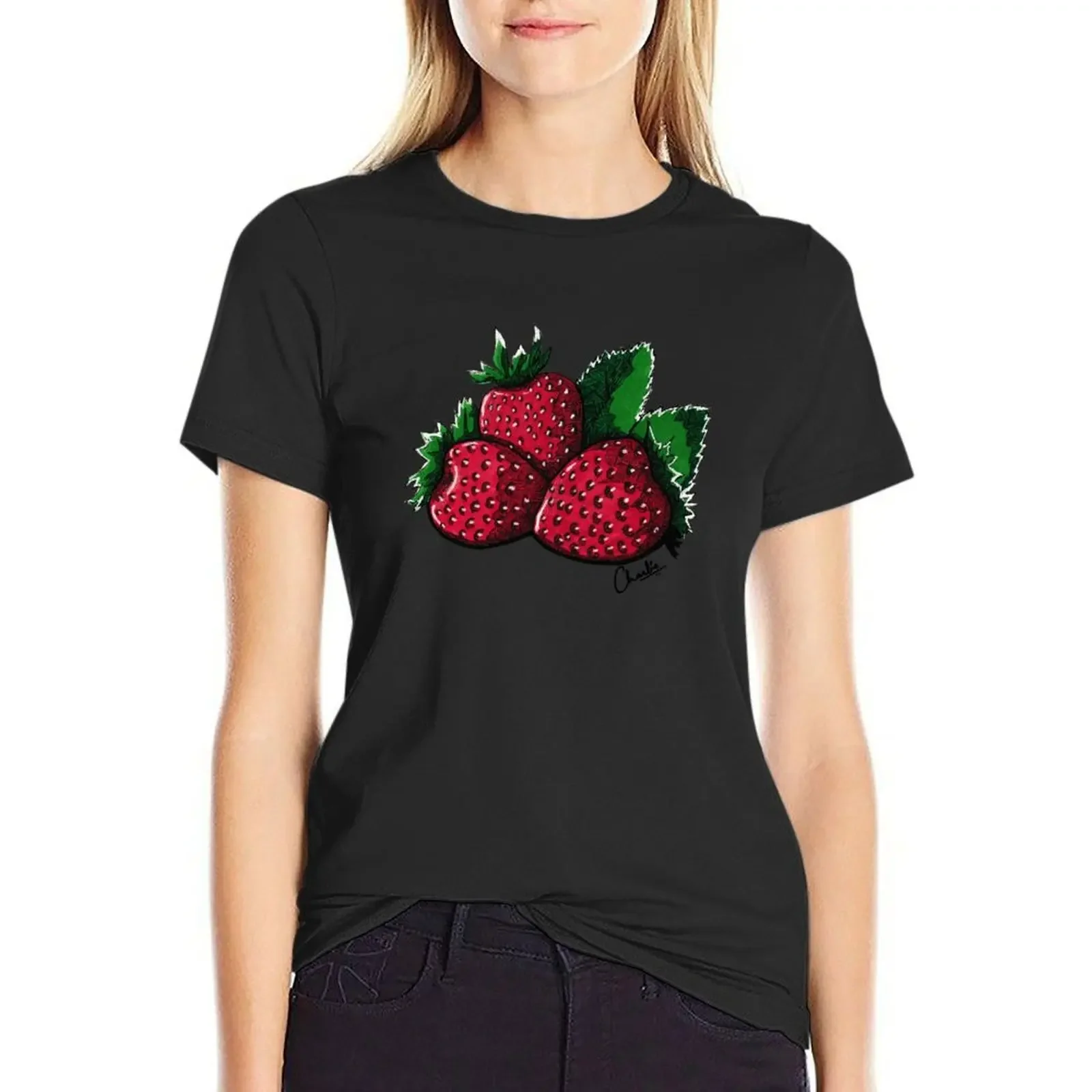 

Strawberry love by Charlie T-Shirt anime clothes graphics sports fans Short sleeve tee Woman clothing