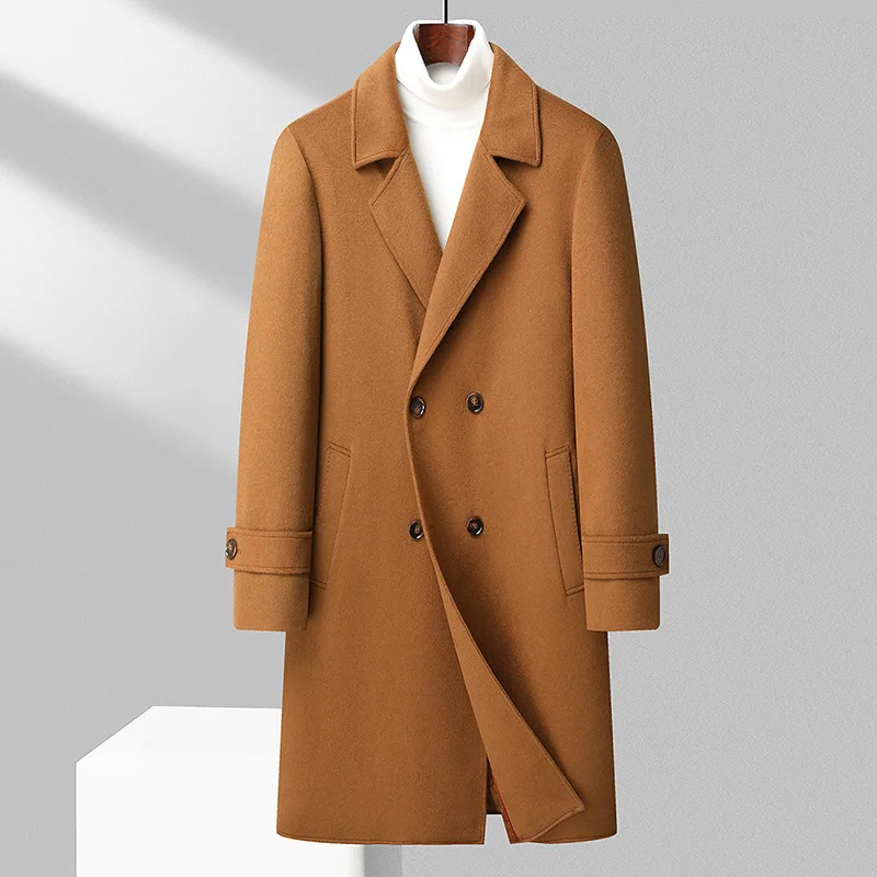 

Long Woolen Coat for Men Thiened Cotton Double Breasted plus Size Windbreaker Faionable Urban Sle Winter Oute...