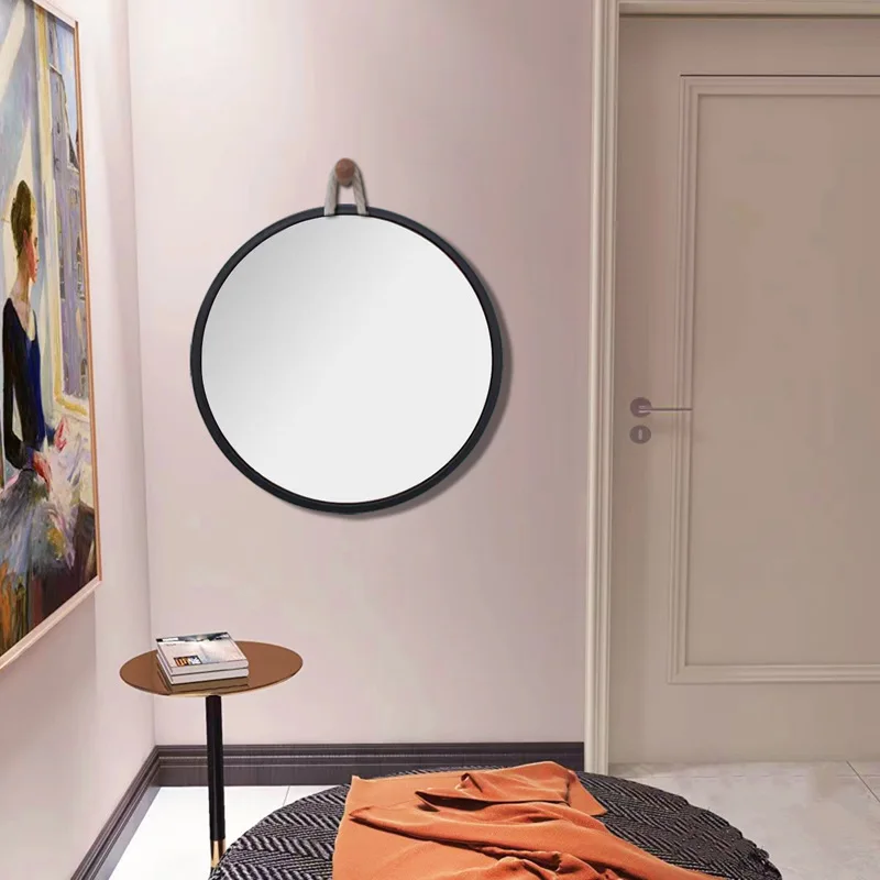 Espejo colgante nórdico, Espejos De maquillaje circulares para baño, marco De bambú creativo, decoración De pared, Espejos Artículos De Baño