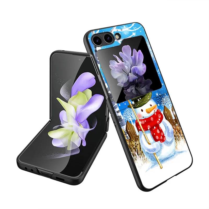 Black Matte Phone Case For Samsung Galaxy Z Flip6 Flip 6 5 4 3 Flip3 Flip4 Flip5 5G Christmas ICE Snowman Hard Shell Cover