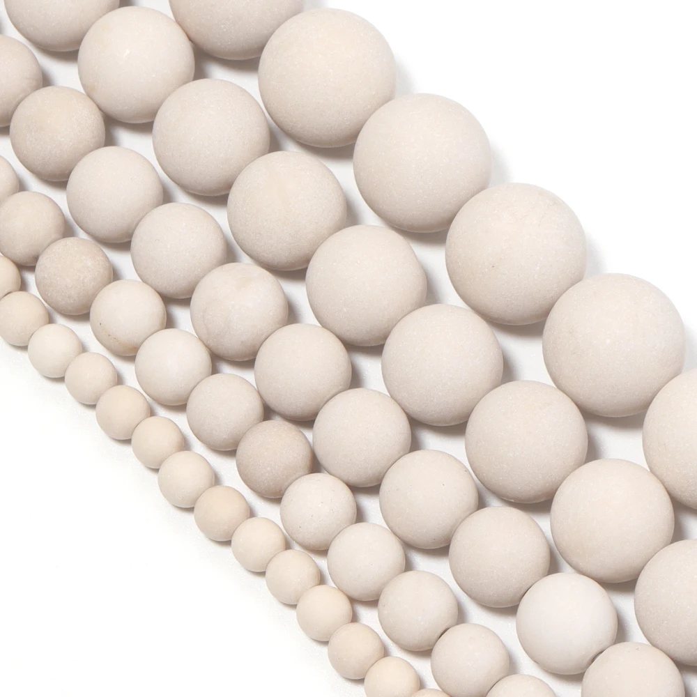 28-80 Stück 4-12mm Matte/Glatte Runde Fossilperlen Beige Lose Perlen Natursteinperlen für Schmuckherstellung DIY Armband Halskette – Detail 2