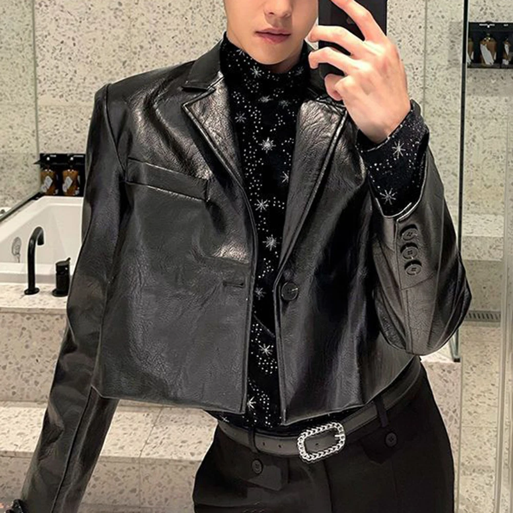 

Мужская весенняя куртка из искусственной кожи, облегающая нишевая короткая куртка из искусственной кожи, уличная одежда для ночного клуба, модный байкерский топ, мужская одежда, новинка 2026 года