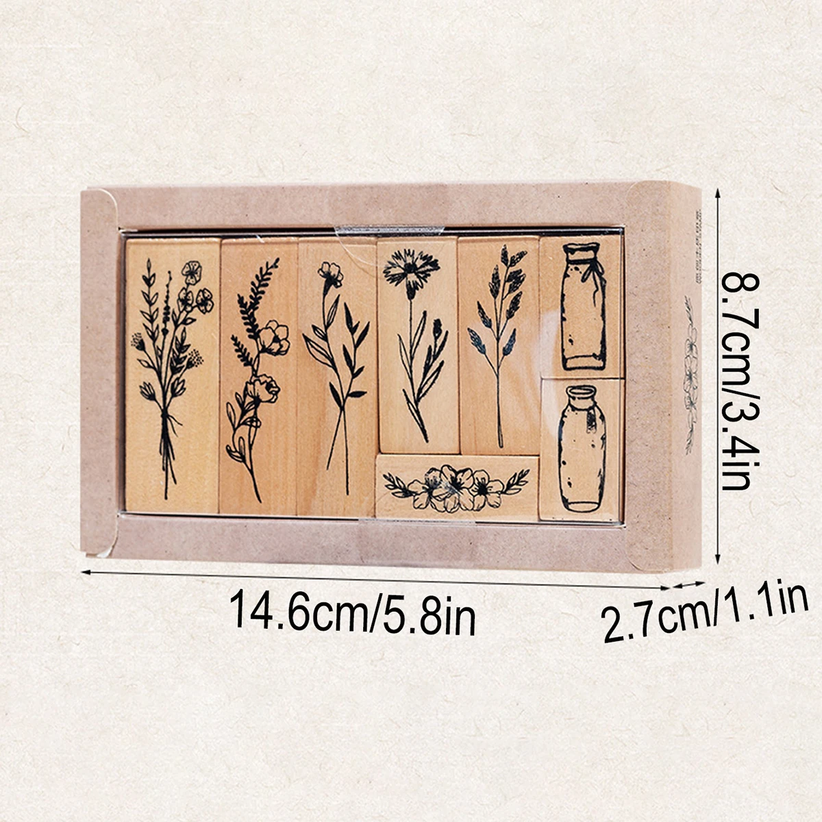8pcs/box, Plant Vase Pattern Wooden Seal for Decoration Like Scrapbook and Diary, a Wonderful Gift for Friends