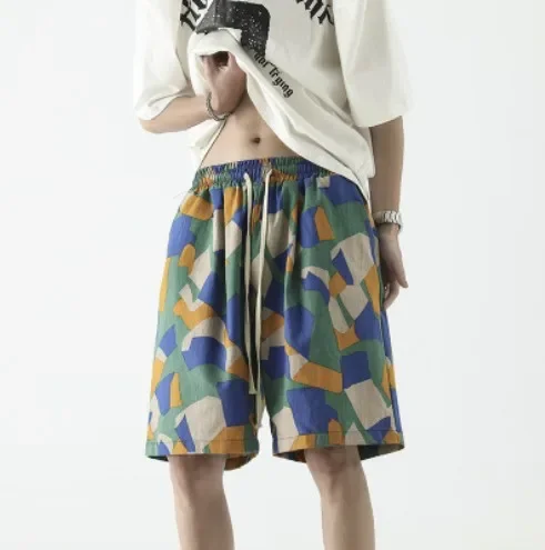 Summer 2023 Men's Loose Printed Beach Fashion Casual Sports Five-Point Pants Youth Straight Leg Mid-Length Trousers