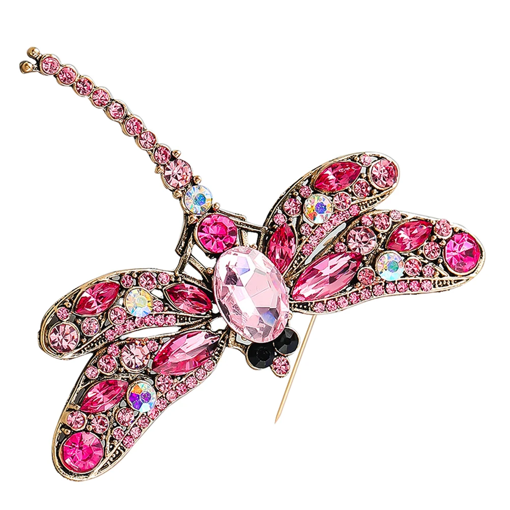 

1Pc Alloy Rhinestone Inlaid Pink Dragonfly Brooch Fashionable Elegant Women Clothing Decor Hat Scarf Suit Lapel Pin Gift