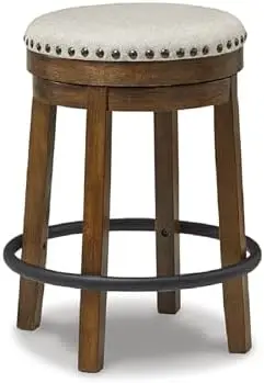 

Valebeck Upholstered Swivel Stool, Cushioned Seat, Woven Fabric Upholstery, Wood, 24" H, Brown & Black