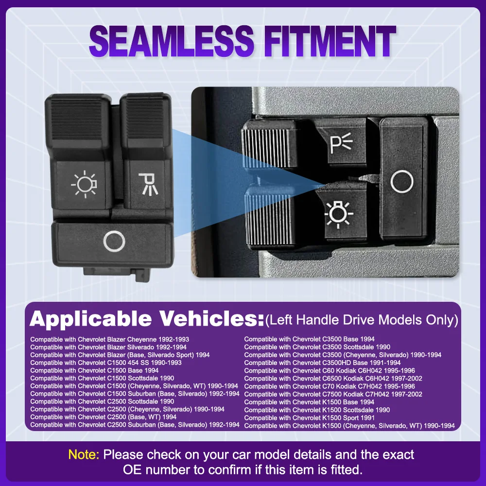 

Car Brake Light Switch Headlight Control Switch for Chevrolet GMC C1500 C2500 C3500 K1500 K2500 K3500 Yukon 10496908